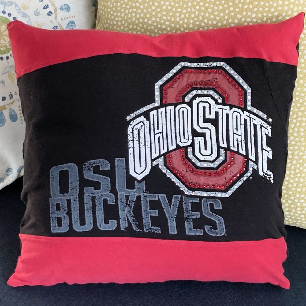 Ohio State University Buckeyes vintage upcycled t-shirt 16x16 throw pillow cover